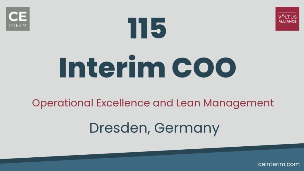 Interim COO Greenfield Management mimo Německo Metodologie štíhlé výroby, řízení projektů provozní dokonalosti, řízení zainteresovaných stran Řízení provozu Drážďany, Německo 115