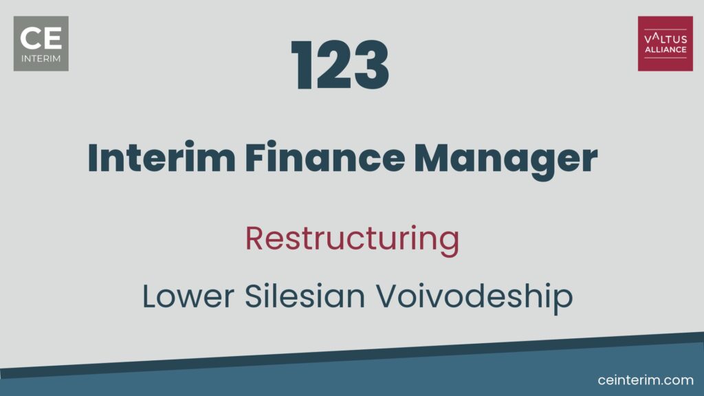 Interim Finance Manager Doświadczenie w kontrolingu w międzynarodowym środowisku produkcyjnym Raportowanie MSSF Doświadczenie w zarządzaniu kryzysowym i restrukturyzacji Zarządzanie finansami Województwo dolnośląskie 123