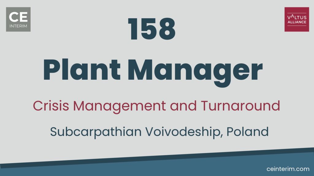 Plant ManagerProven track record in Crisis Management as Interim Plant Manager or Interim COO. Hands-on operational mindset with focus on customer satisfaction.Plant ManagementSubcarpathian Voivodeship, Poland158