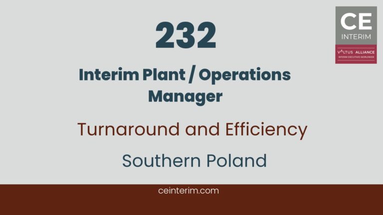 Interim Plant / Operations ManagerEsperienza di produzione. Esperienza di turnaroundGestione dell'impiantoPolonia meridionale232