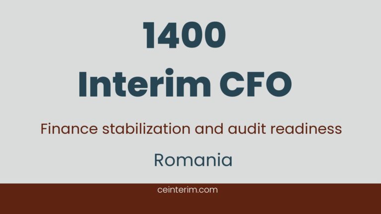 Ideiglenes pénzügyi vezetőKépes stabilizálni és vezetni a pénzügyi funkciót egy nagy kockázatú vezetőváltás során Bizonyított tapasztalat az év végi zárás, a csoportos jelentéstétel és az első könyvvizsgálat előkészítése terén nemzetközi környezetben Erős viselkedésbeli illeszkedés a teljesítményorientált kultúrához, valamint a mérgező örökség dinamikájának és a csapat átrendeződésének kezeléséhez PénzügyRománia1400