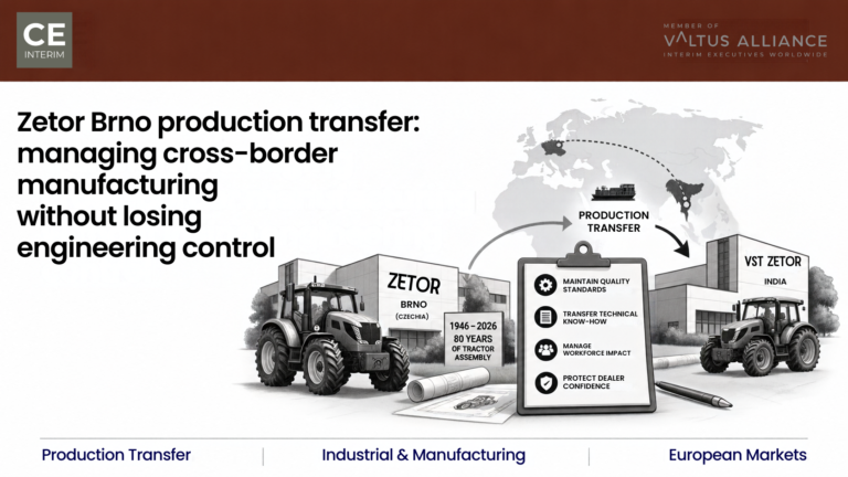Zetor Brno production transfer to India showing tractor assembly moving from Czechia to VST Zetor while engineering control, quality standards, technical know-how and dealer confidence remain governed from Brno.
