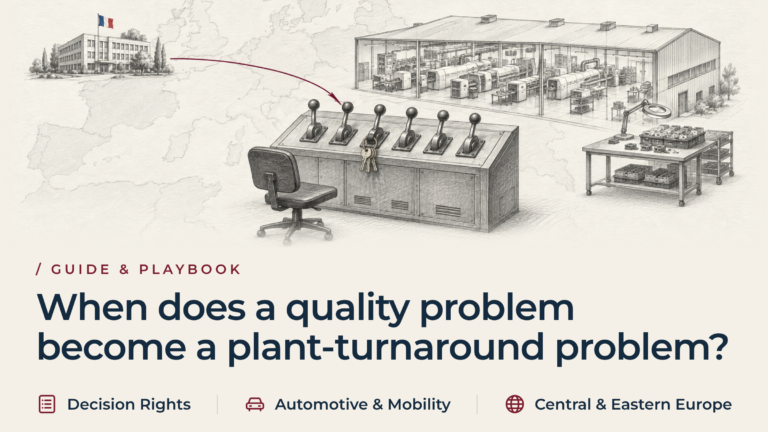 Graphite sketch of a plant control desk with six identical levers and keys hanging from only one, an empty chair, a soldering hall and rework table behind, and a burgundy route from a French head office.